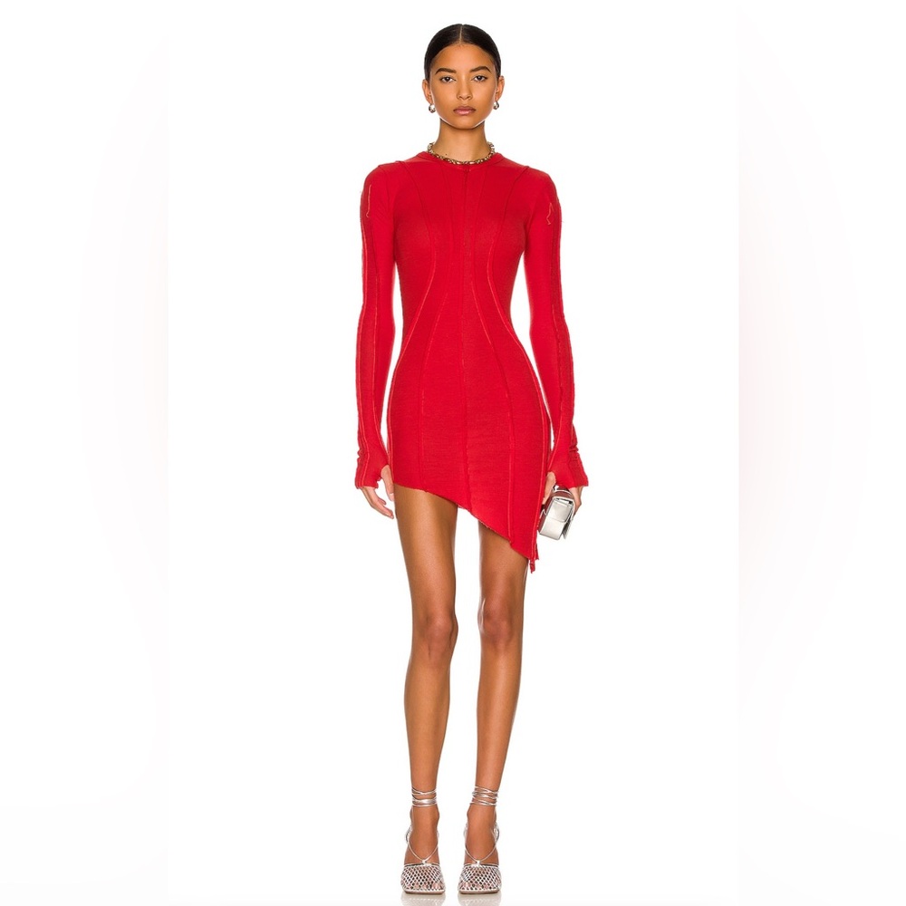 SAMI MIRO VINTAGE Asymmetric Long Sleeve Mini Dress Red Small